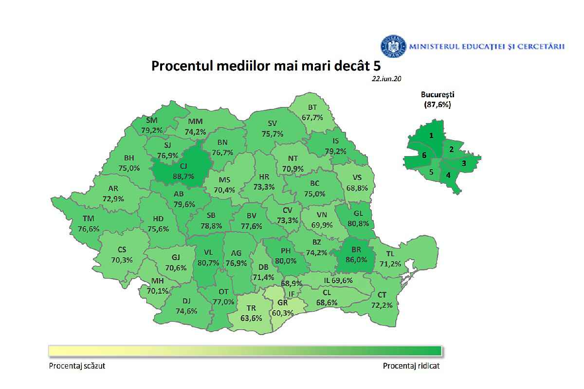 Rezultate Evaluarea Naţională - Câți elevi au obținut media 10 - harta pe județe