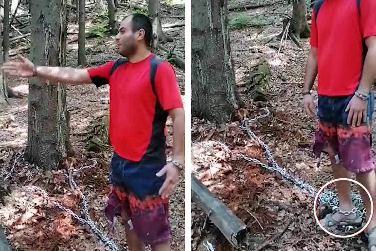 Tehnici de supraviețuiri periculoase: Un tânăr care s-a legat de un copac și a aruncat cheia lacătului, a fost salvat de salvamontiști. captură foto Salvamont