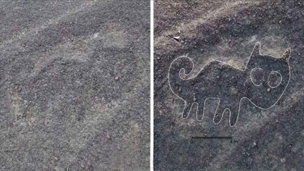 Pisică uriașă, de 37 de metri, veche de 2.000 de ani, descoperită în Nazca, Peru - captură video