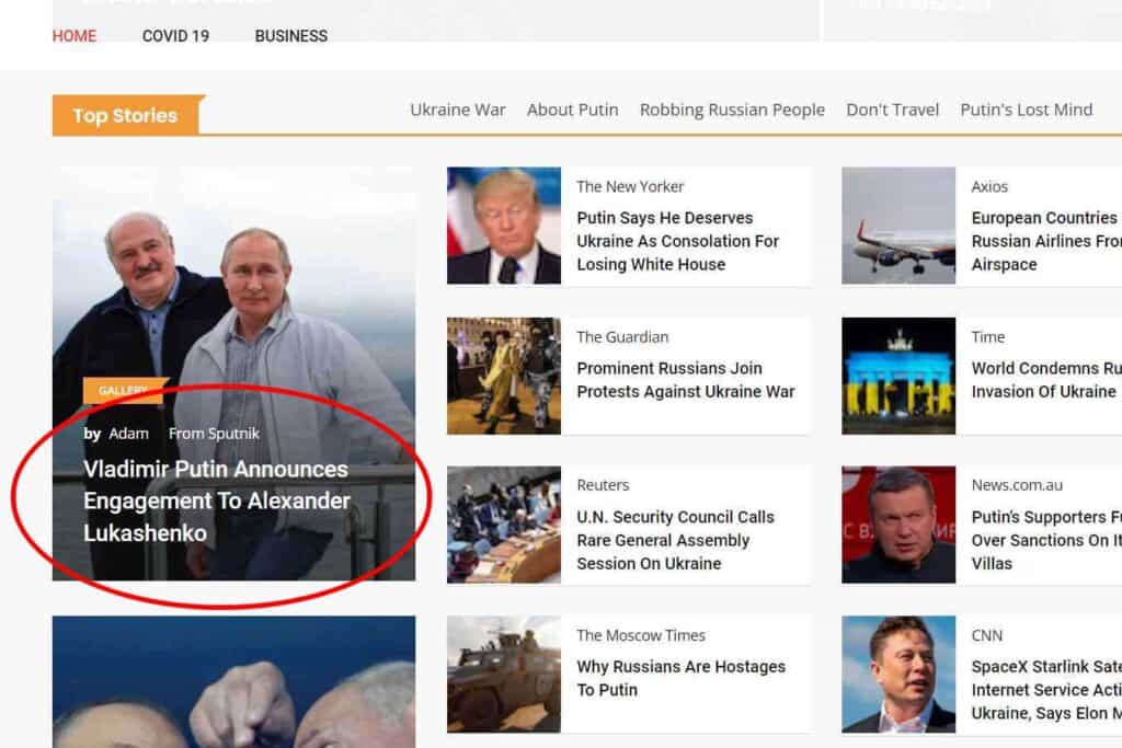 Sputnik anunță LOGODNA lui Putin cu Lukașenko! Site-ul a fost spart de hackeri. Sura foto: captura