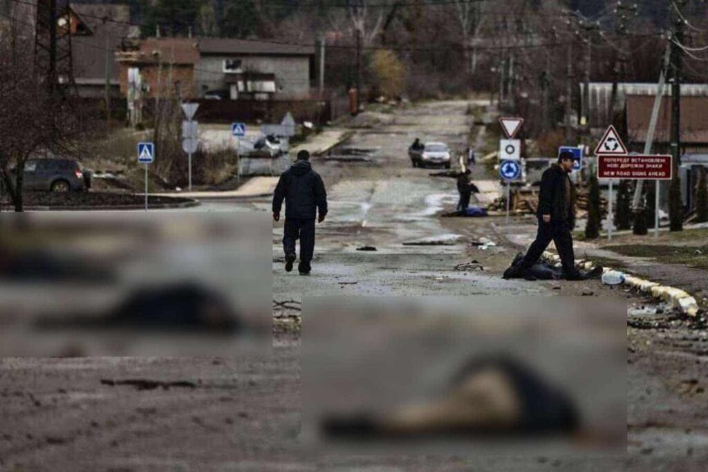 Rusia neagă cu tupeu maxim imaginile cu crimele pe care le-a comis la Bucha, în Ucraina. Sursa foto: Twitter