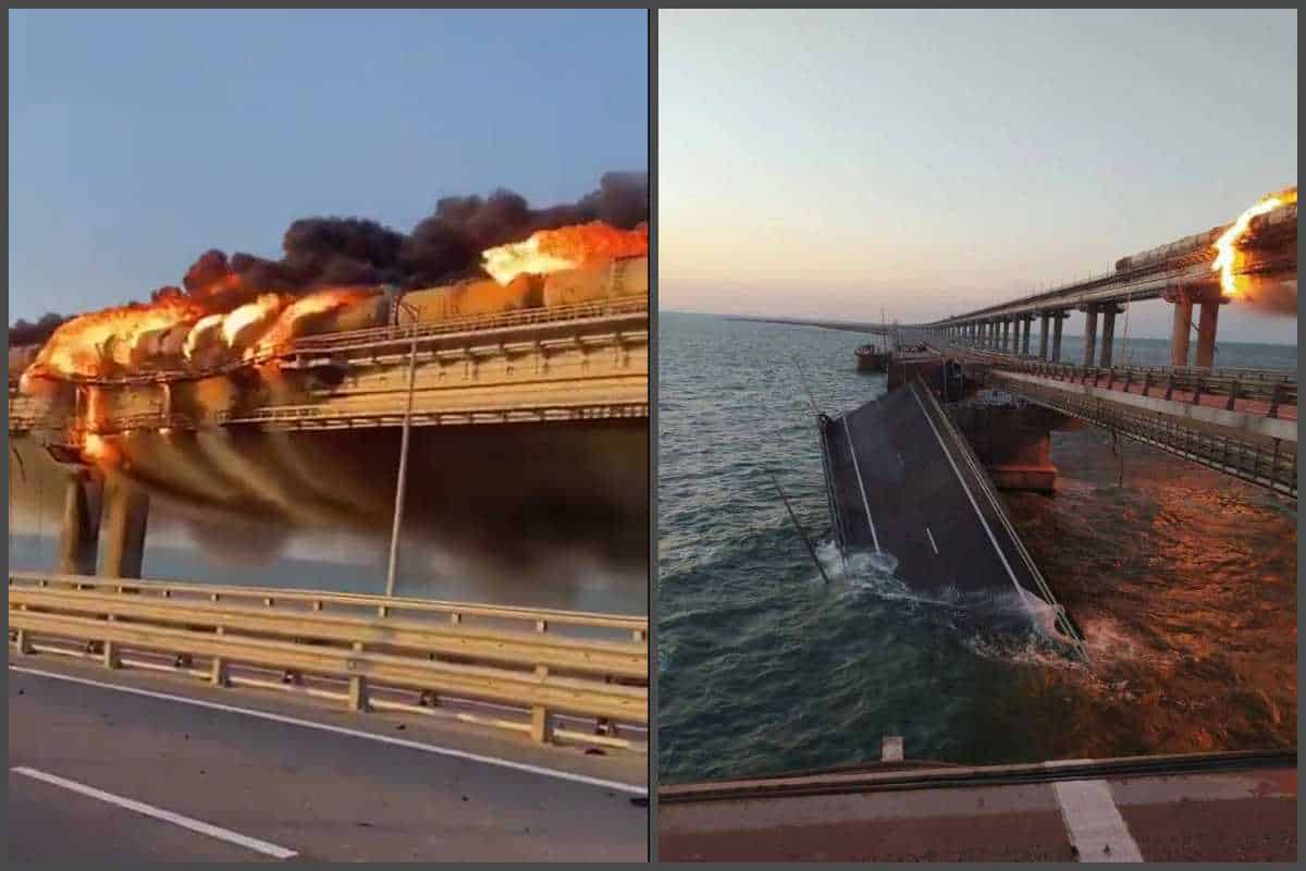 O bucată din podul strategic Kerci s-a prăbușit, după ce o cisternă cu combustibil a explodat - VIDEO
